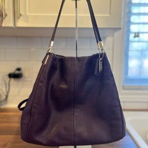 Coach Madison Phoebe Plum Pebbled Leather Triple Compartment Shoulder Bag